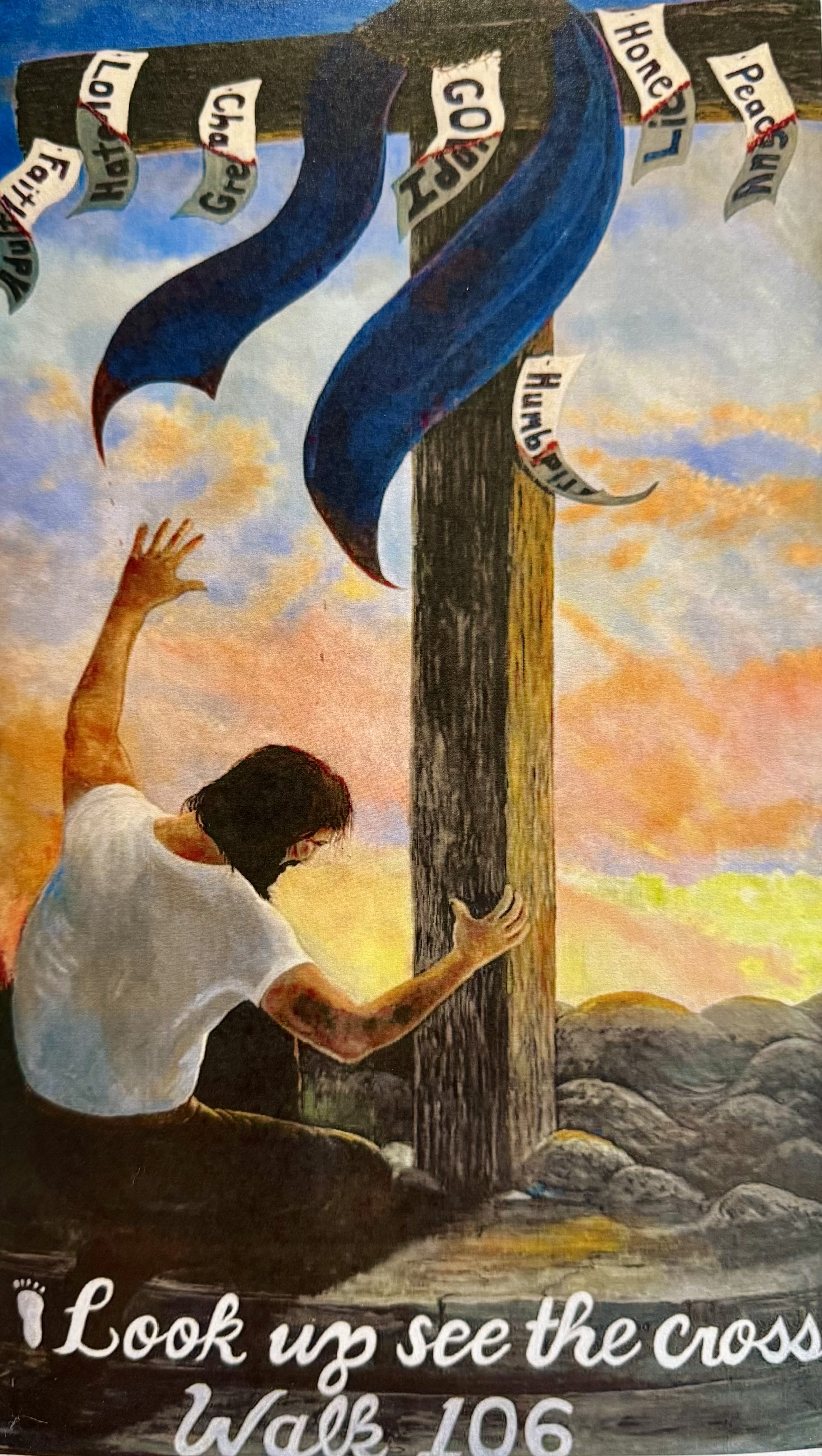 Dan River Emmaus Walk #106 Banner — a man reaching for the cross